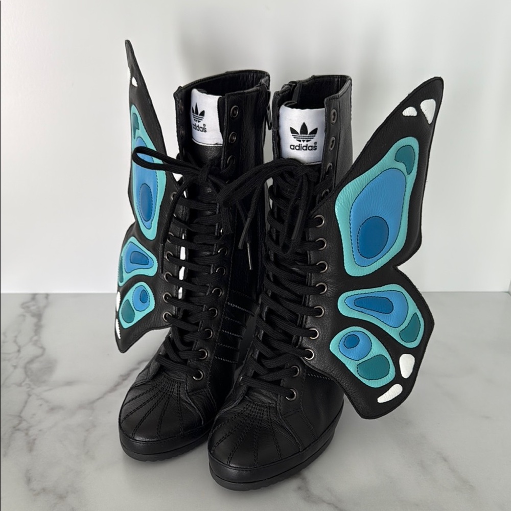 Adidas x Jeremy Scott Women's 6.5 Black/Blue Butterfly Sneakers 🦋